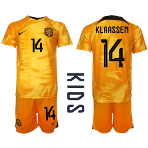 Holandsko Davy Klaassen #14 Dětské Domácí dres komplet MS 2022 Krátký Rukáv (+ trenýrky)